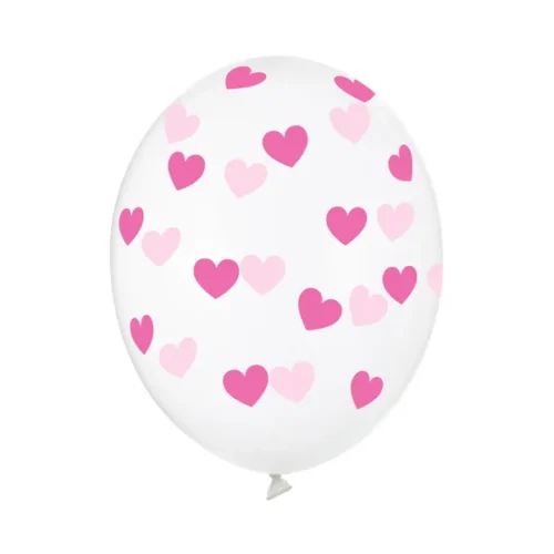 Latex balon sa tiskom - Prozirni sa tamno rozim srcima