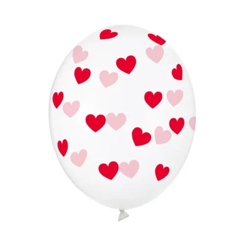 Latex balon sa tiskom - Prozirni sa crvenim srcima
