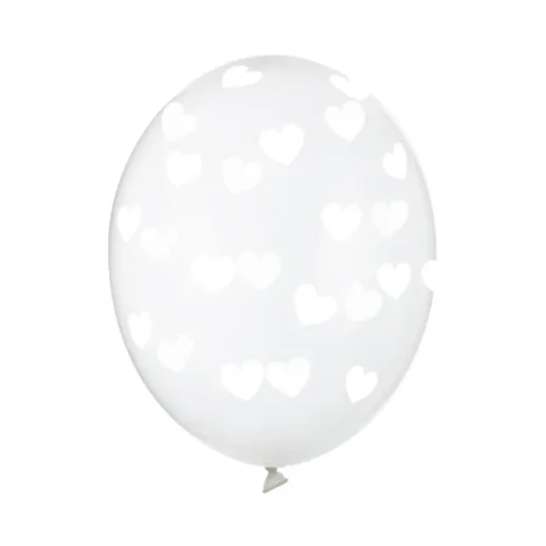 Latex balon sa tiskom - Prozirni sa bijelim srcima
