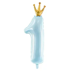 Folijski balon - Broj 1 sa krunom, plavi