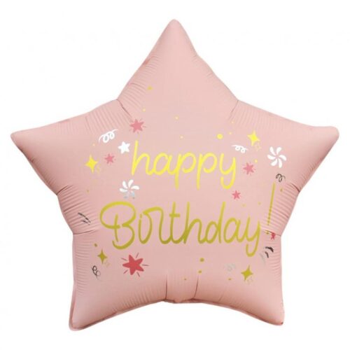 Folijski balon - Zvijezda happy birthday, Svijetlo roza